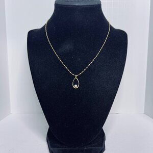 Vintage 1/20 14k GF Twisted S Link Necklace With Oval Faux Pearl Pendant (5679)